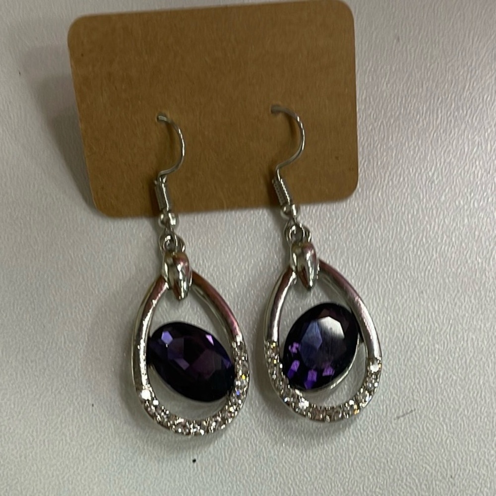 Classic Silver and Purple Teardrop Earrings